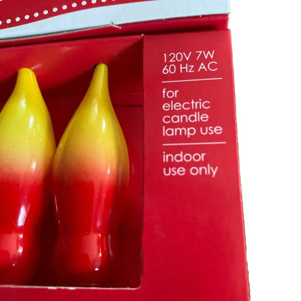 12 Holiday Time Christmas Candle Red Orange Flame Glass Bulb C7 7W Candelabra